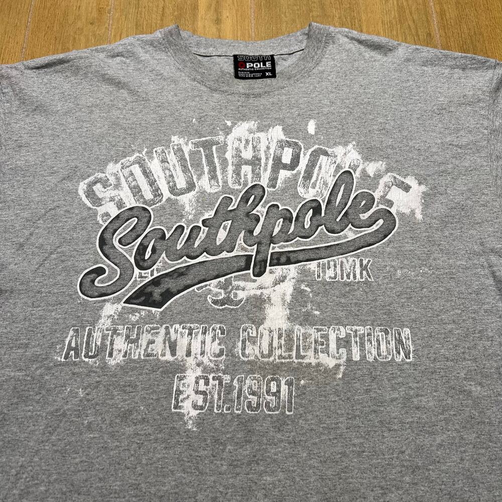 Vtg Y2k SouthPole Graphic Logo T-Shirt Gray Sz XL Skater Baggy Rap Hip Hop Retro